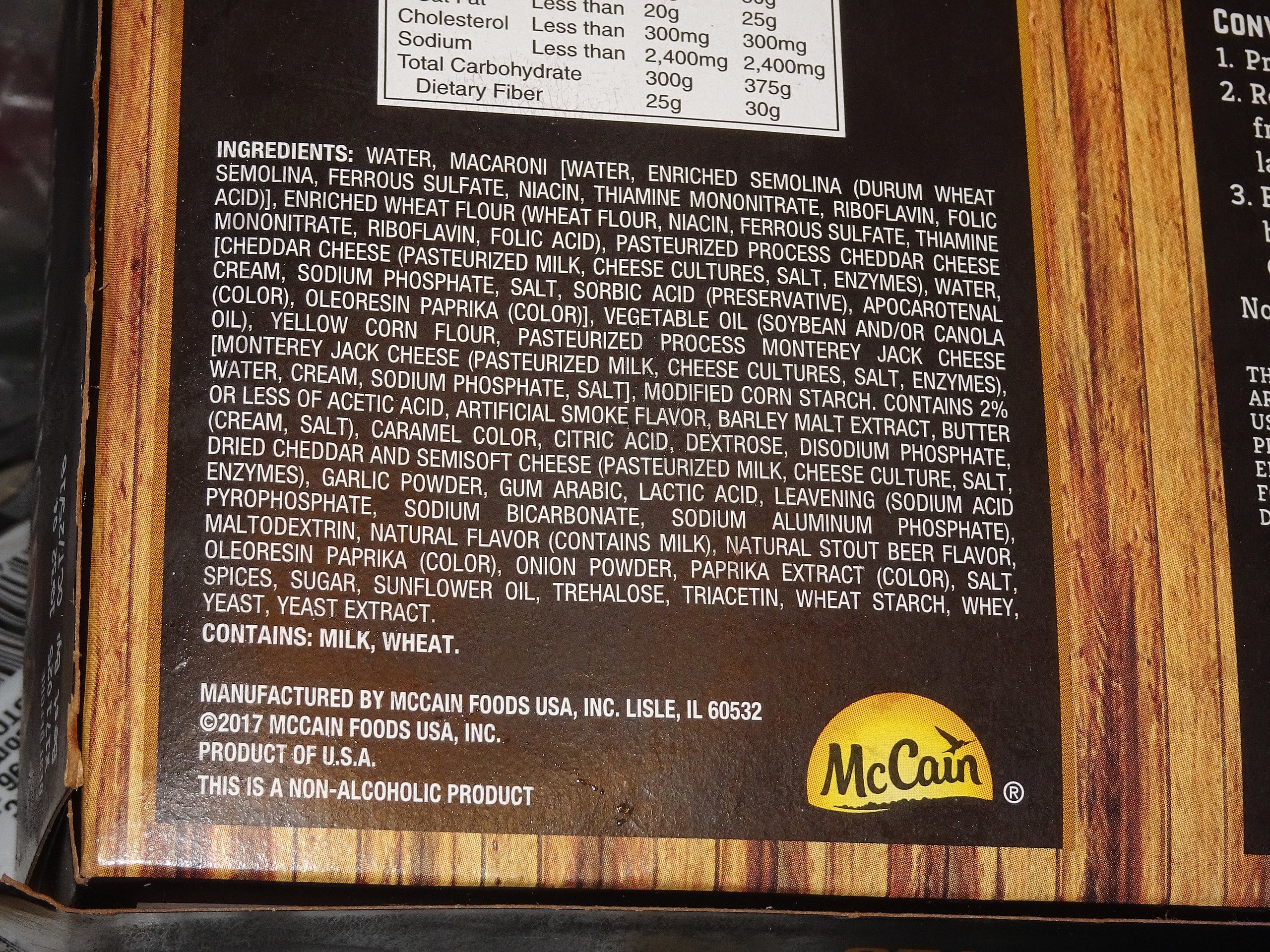 Clear food ingredient list